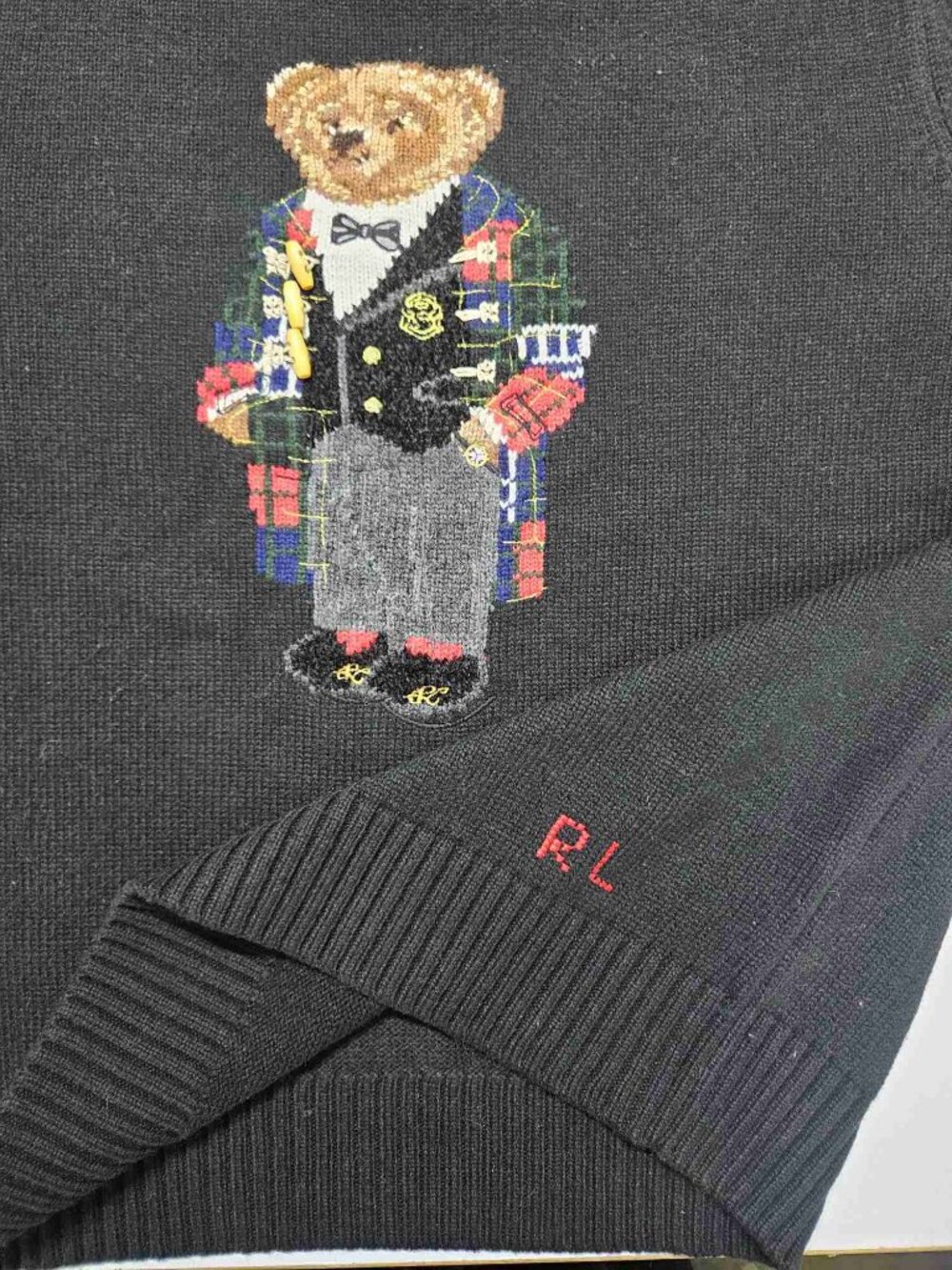 Polo Ralph Lauren Black Tuxedo Polo Bear Crewneck Knit Sweater - Picture 4 of 5